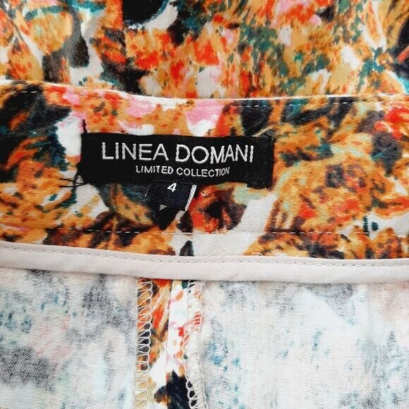 LINEA DOMANI / Crop Ankle Pants Abstract Multicolor Floral Tan Red Pink White 4 - Picture 13 of 15